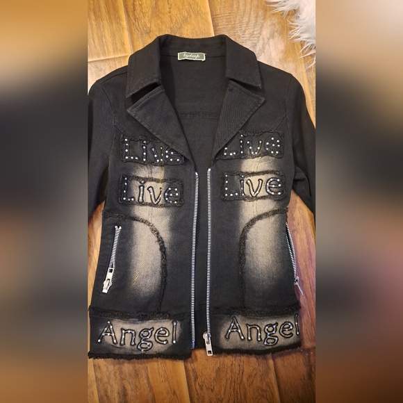 By deep Los Angeles Stylish Black Jean Jacket. Size Small - Picture 8 of 14